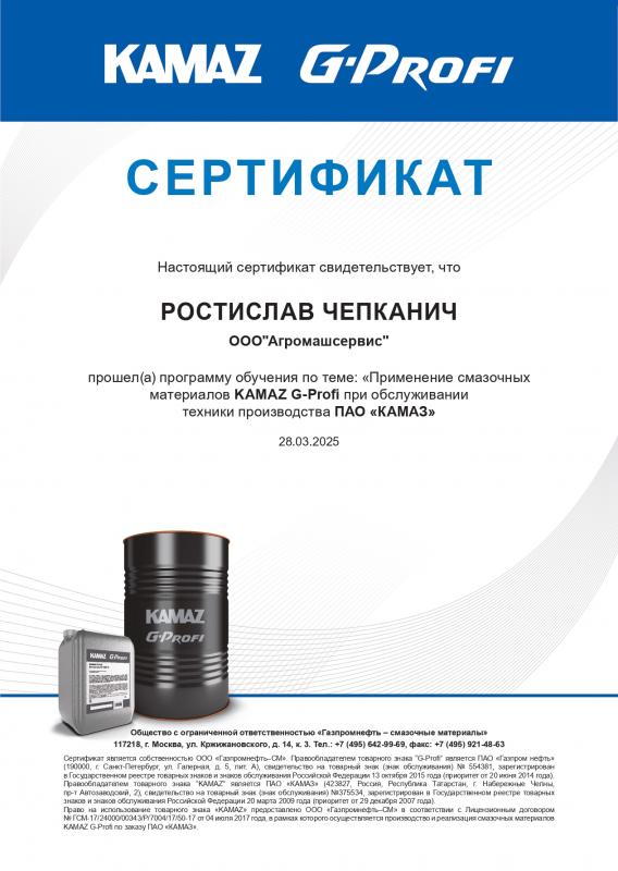 Сертификат Чепканич Ростислав от 28.03.2025